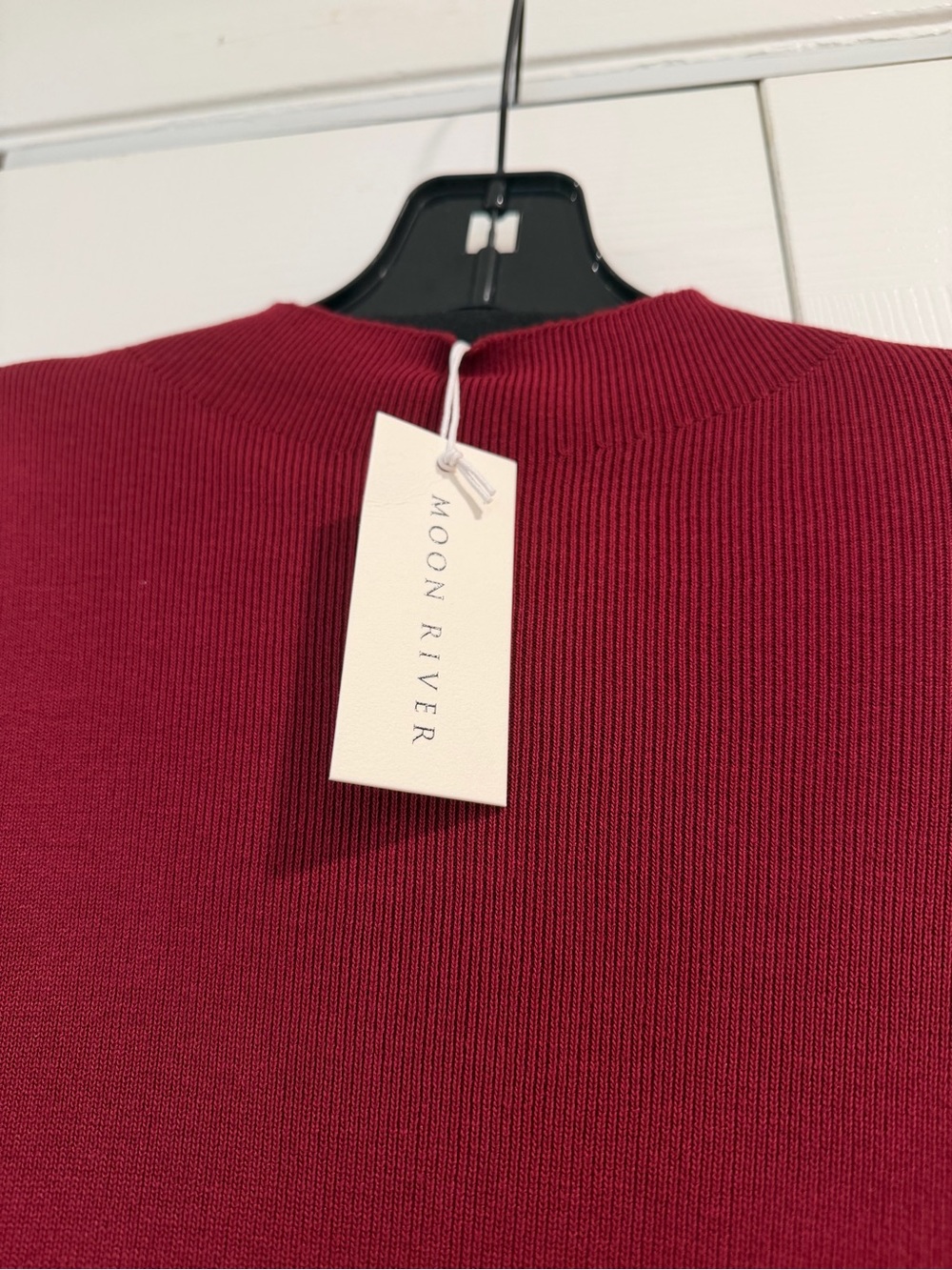 Gorgeous Tuckernuck x Moon River Burgundy and Cream Shirred Mock Neck Dress - Picture 5 of 5
